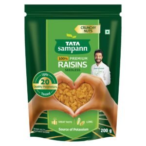 Tata Sampann Pure Raisins Seedless/Kishmish, 200g, Source Of Potassium, Premium Dry Fruits, Green Raisins