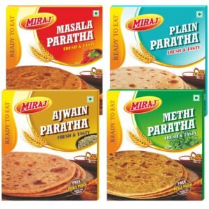 Miraj Paratha Combo (Ajwain, Methi, Masala, Plain) 4x4 Combo Pack – Ready-to-Eat Indian Meal with Free Pickle (920g Total)
